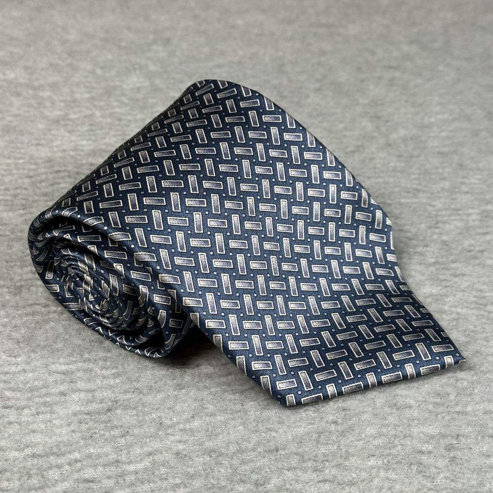 Raphael Roma Milano All Silk‎ Handmade Blue Geometric Men's Tie Italian Neck Tie